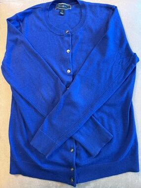 Karen Scott Women’s Royal Blue Crewneck Cardigan Sweater Size M